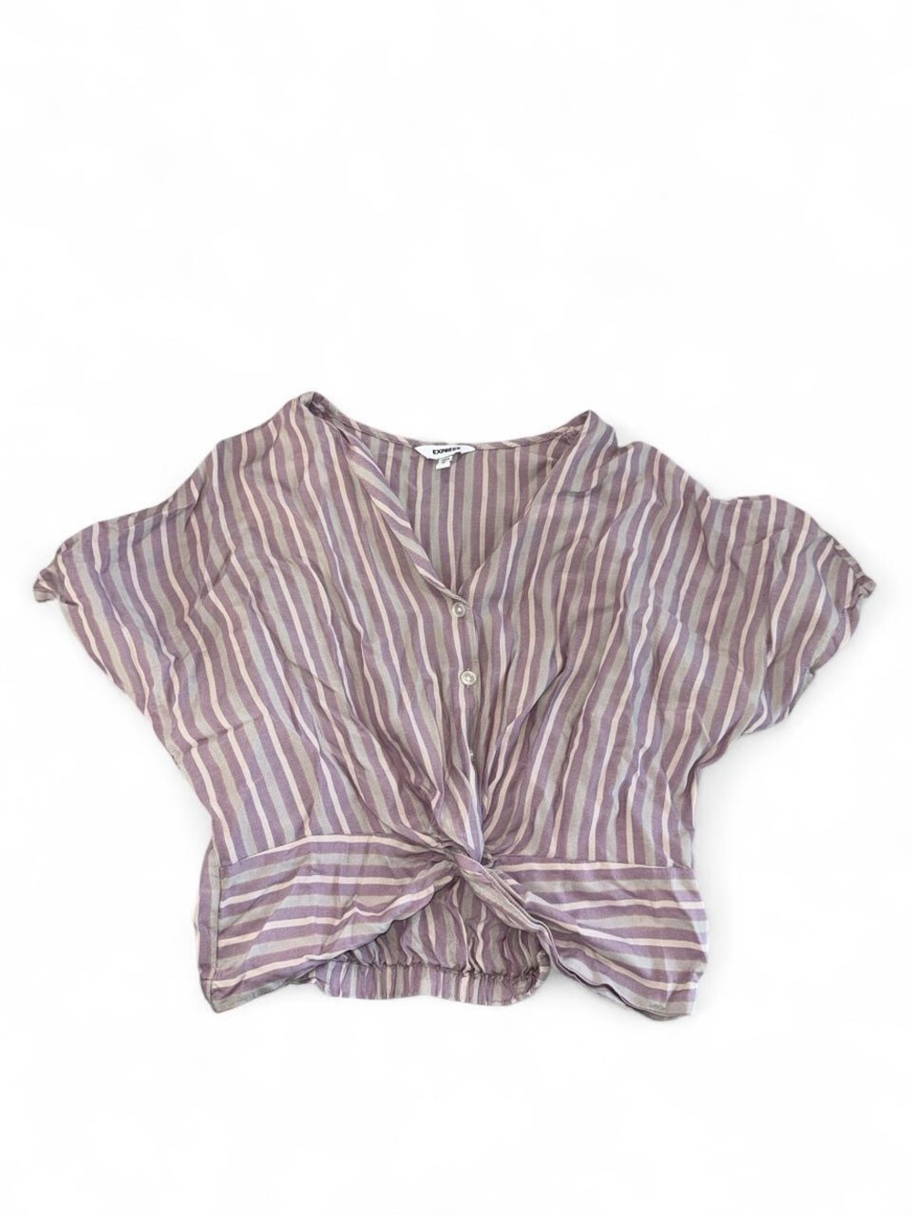 Express Striped V-Neck Tie-Front Top